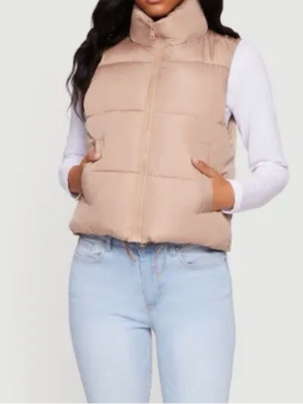 🌸ALMOST FAMOUS BEIGE CROPPED PUFFER VEST SIZE MEDIUM🌸